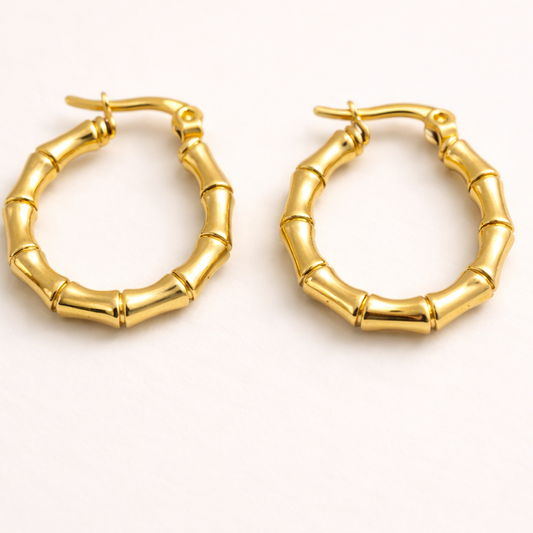 18 K Gold Plated Royal Bamboo Statement Hoops