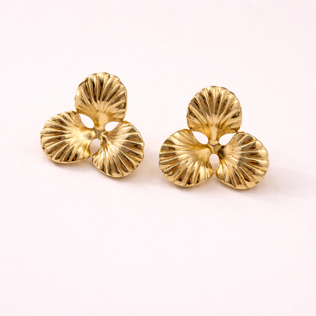 18K Gold Plated  Golden Flora Luxe Studs  Earrings