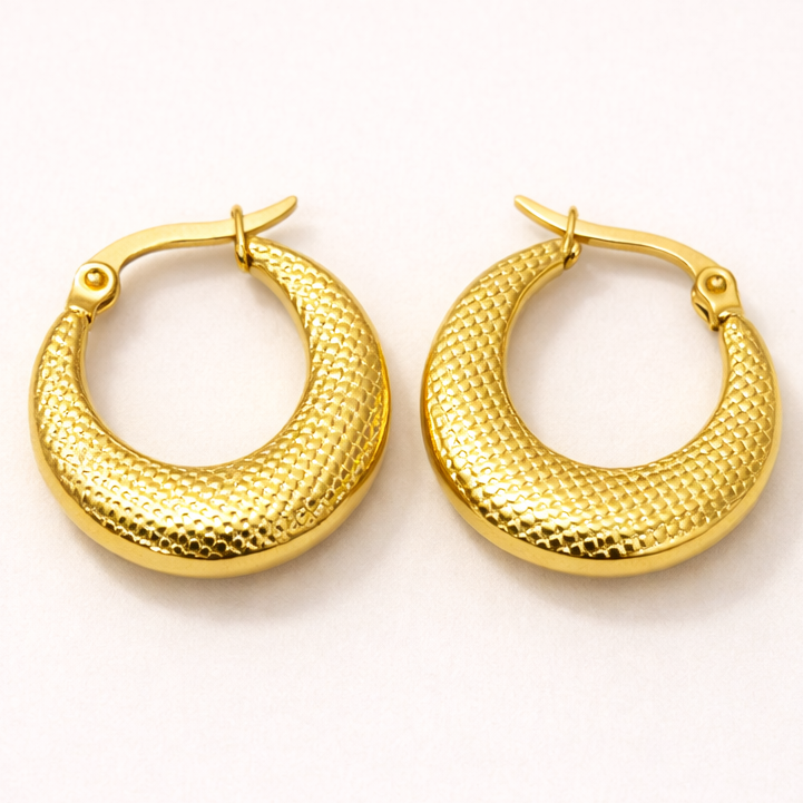 18K Gpld PlatedGolden Texture Hoop Earrings