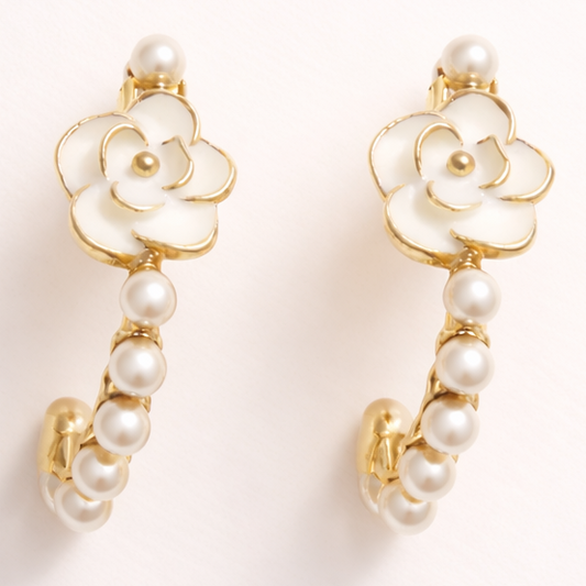 Pearl Bloom Hoop Earrings