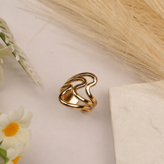 18K Gold Plated Golden Wave Adjustable Ring