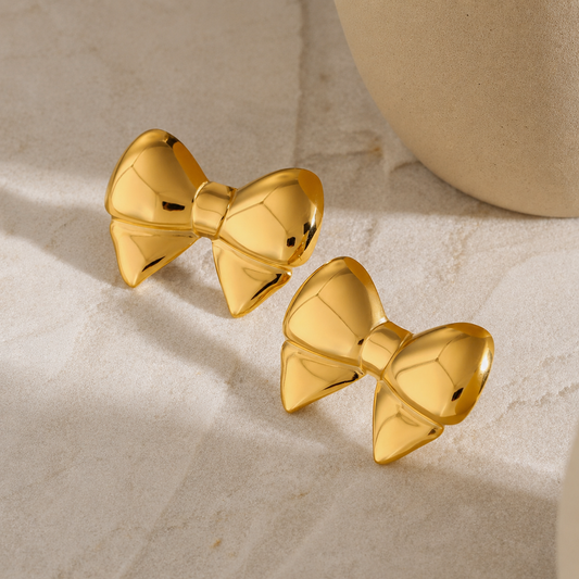 18K Gold Plated Golden Bow Stud Earrings