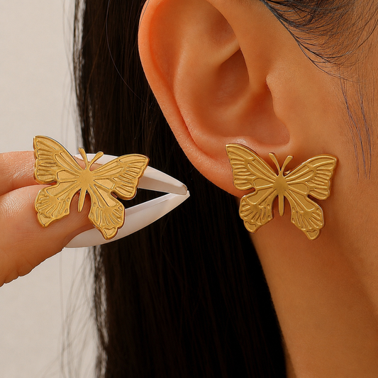 18K Gold Plated Golden Butterfly Stud Earrings
