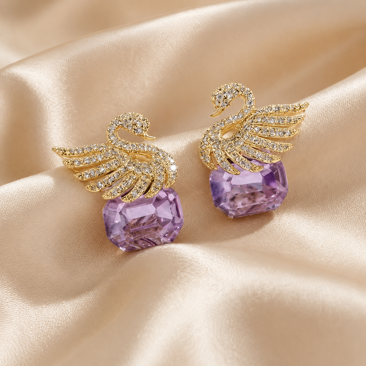 Lavender Swan Crystal Earrings