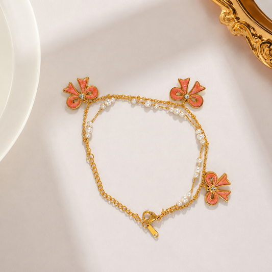 18K Gold Plated Golden Blush Bow Bracelet