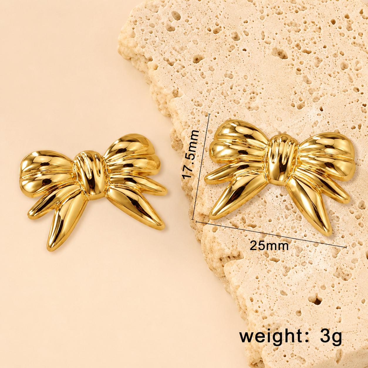18K Gold Plated Twisted Bow Gold Earrings