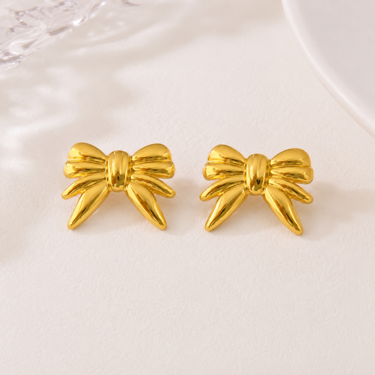 18K Gold Plated Twisted Bow Gold Earrings