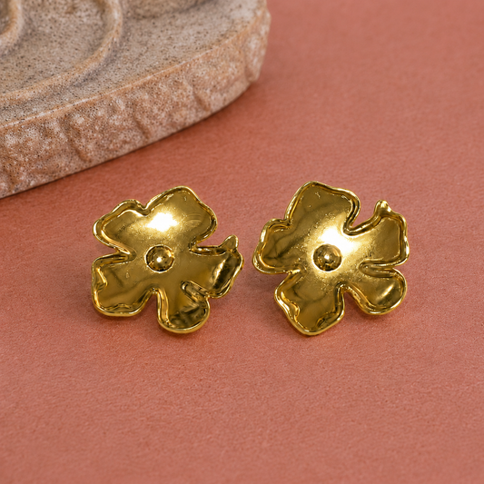 18K Gold Plated Luxe Floral Statement Studs Earrings