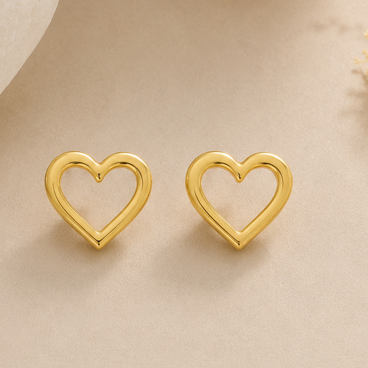 18K Gold Plated Minimal Open Heart Studs Earrings