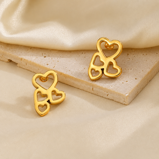 18K Gold Plated Triple Heart Mini Studs Earring