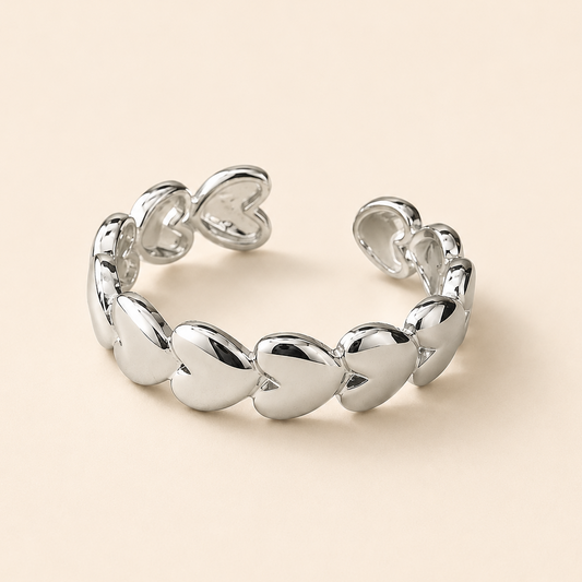 Silver Plated Heart Bloom Ring