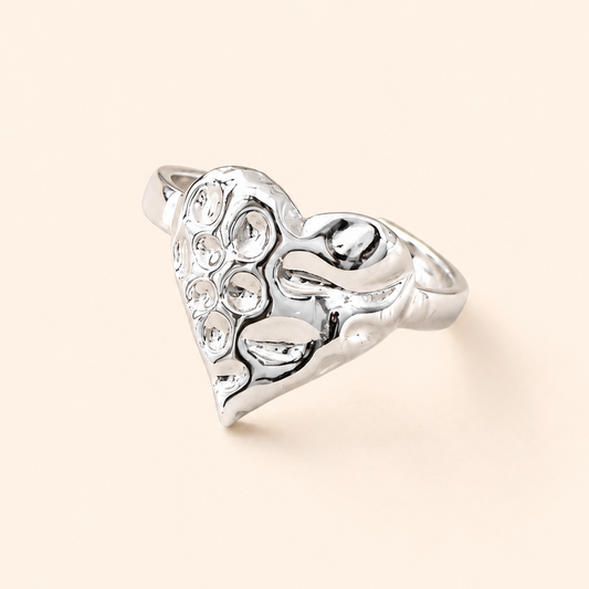 Silver Plated Molten Heart Silver Ring