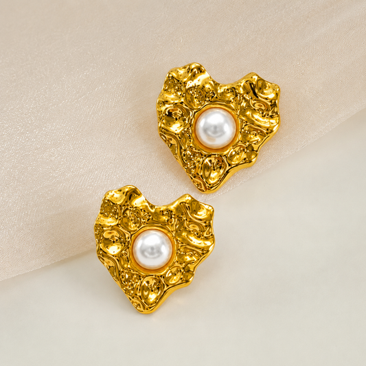 18K Gold Plated Luxe Pearl Heart Earrings