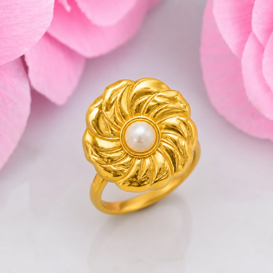 18K Gold Plated Golden Swirl Flower Ring