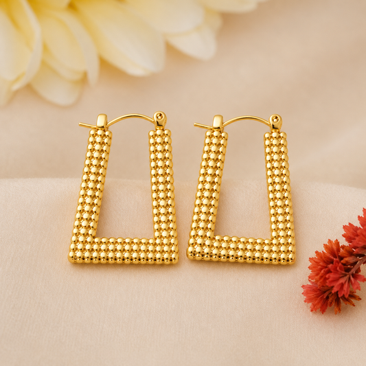 18K Gold Plated Golden Edge Square Hoops Earrings