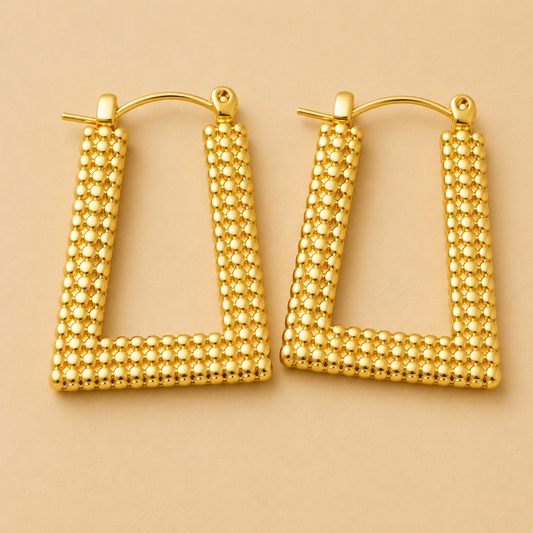 18K Gold Plated Golden Edge Square Hoops Earrings