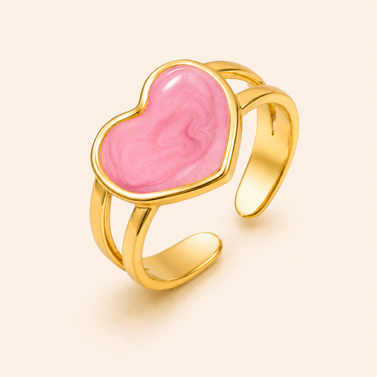 Love Heart Gold Plated Opening Stainless Steel Ring