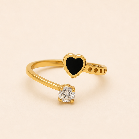 18K Gold Plated Heart & Crystal Open Band Ring