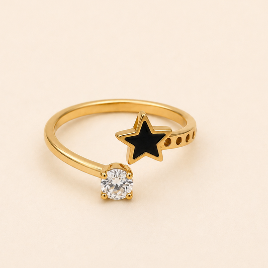 18K Gold Plated Star & Crystal Open Band Ring