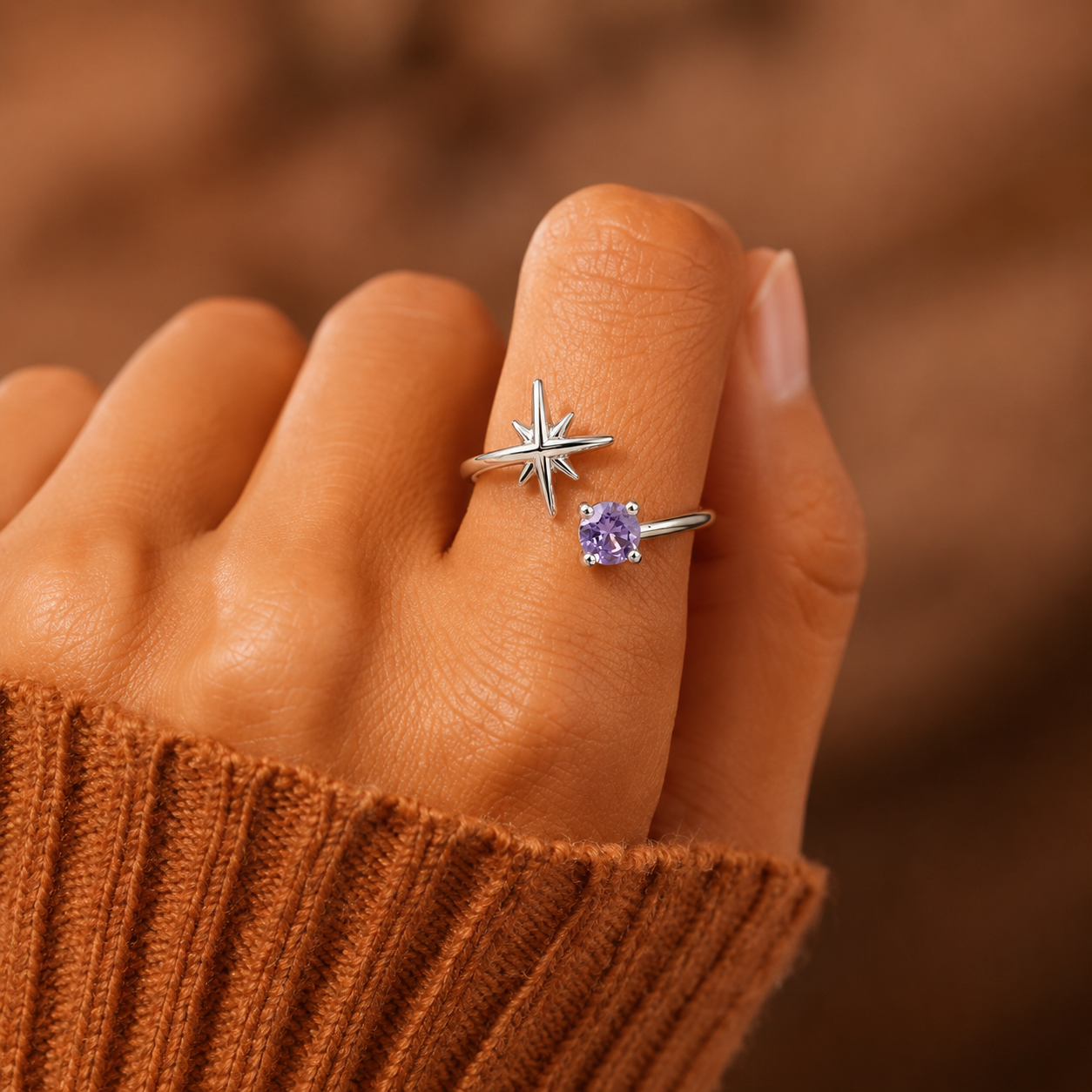 Adjustable North Star & Amethyst Ring