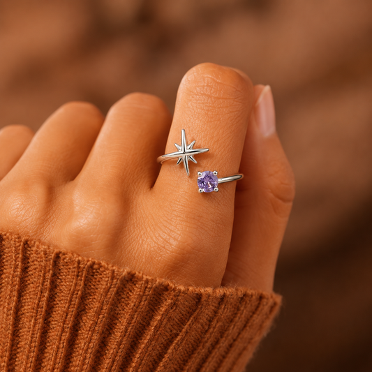 Adjustable North Star & Amethyst Ring