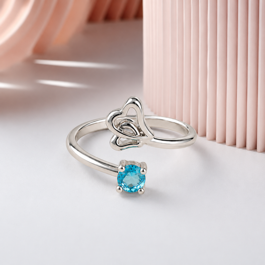 Dainty Double Heart Ring with Blue Stone