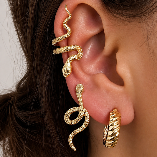3 Pcs Gold-Tone Snake Design Ear Cuff