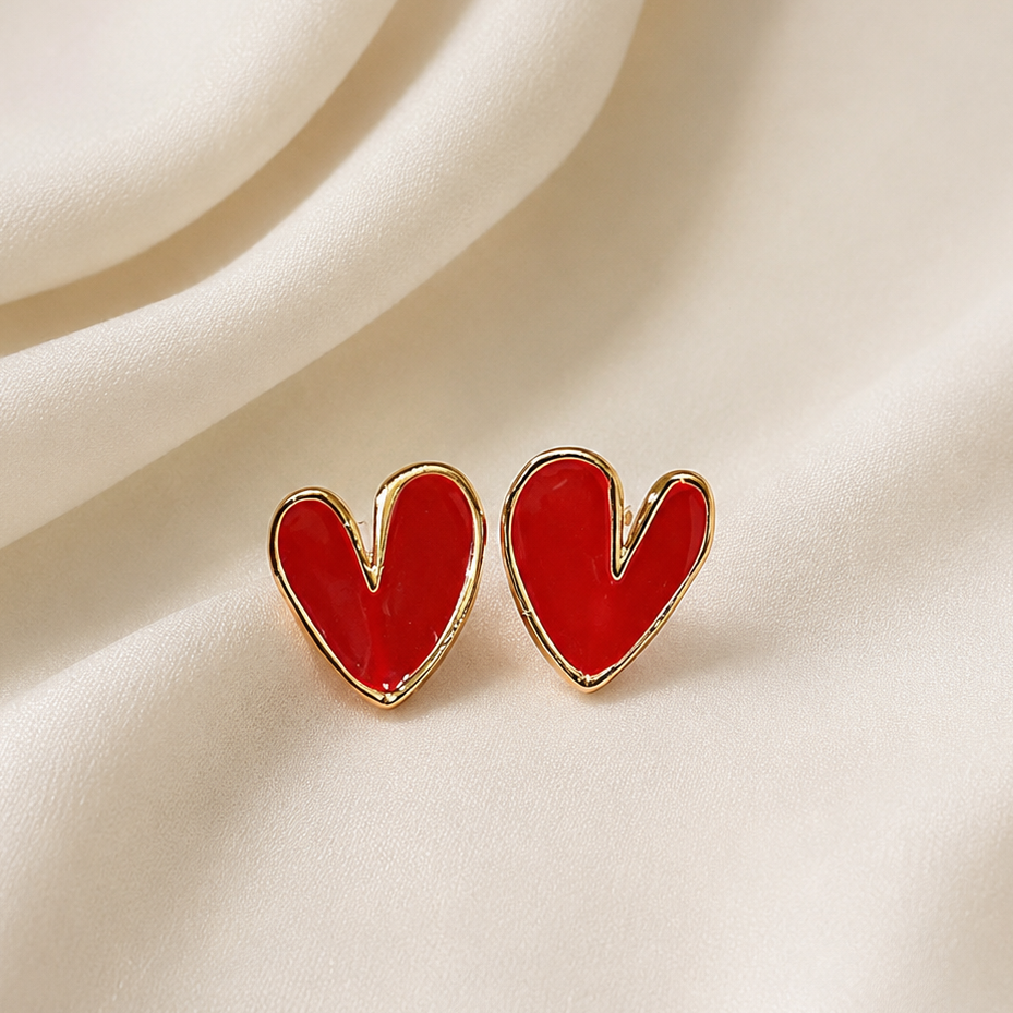Red Drop Love Heart Shape Stud Earrings