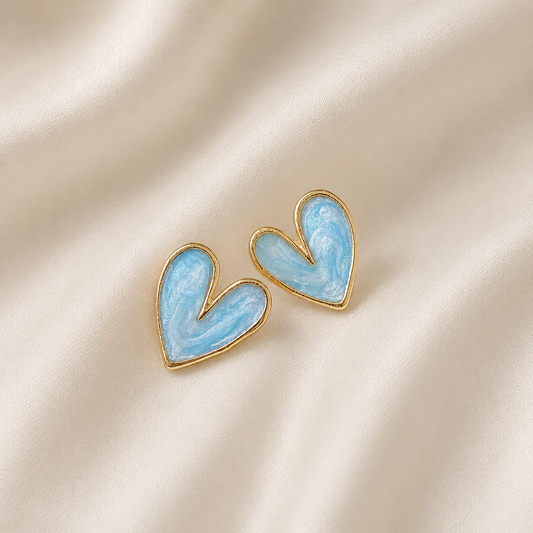 Blue Drop Love Heart Shape Stud Earrings