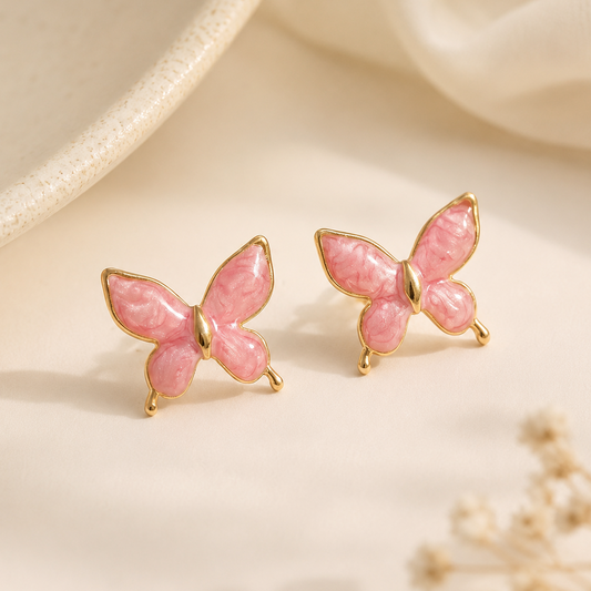 Pink Butterfly Waterproof Stud Earrings