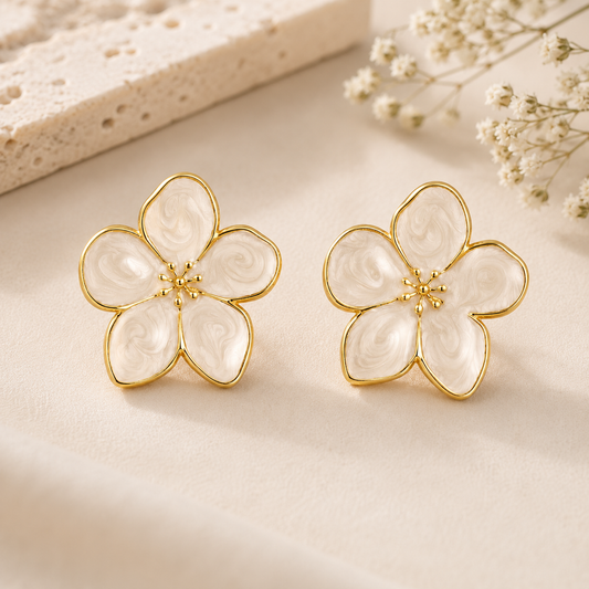Stainless Steel White Flower Earrings