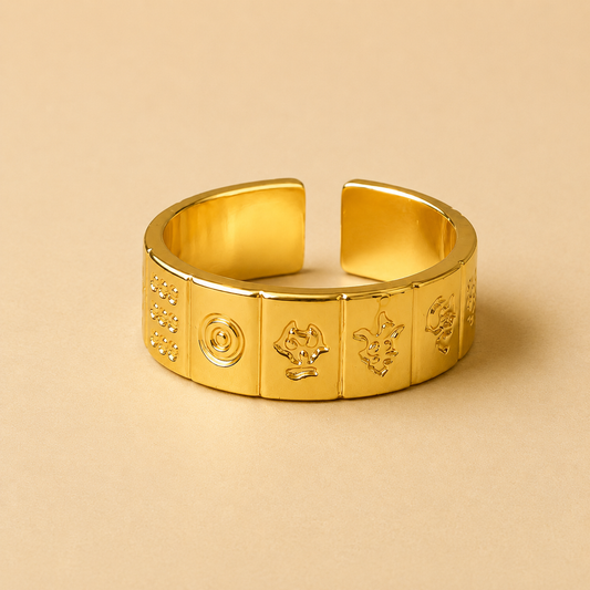 18K Gold Plated Cosmic Mark Open Cuff Ring