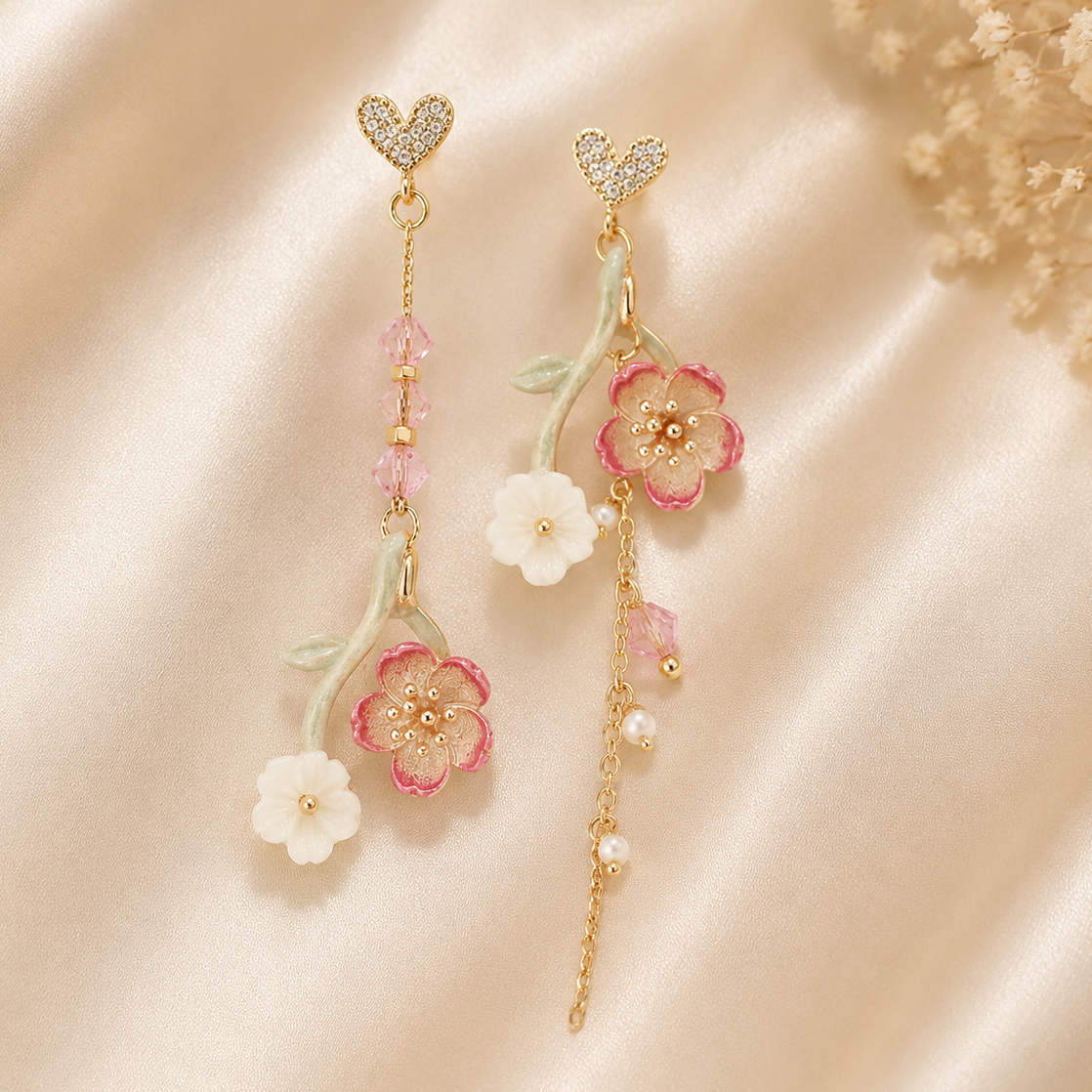 Korean Romantic Cherry Blossoms Flower Earrings