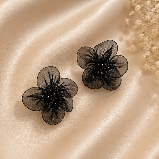 Fairy Fabric Black Lace Stud Earrings