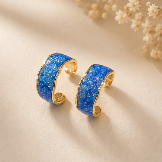 Stainless Steel Crystal Stone C-shaped Earrings