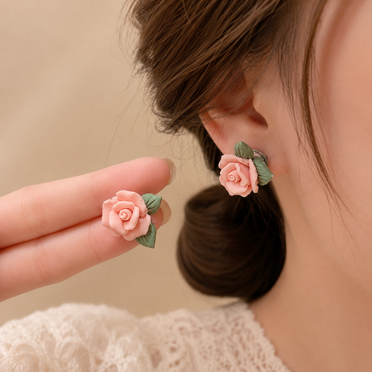 French Style Cute Camellia Flower Stud Earrings