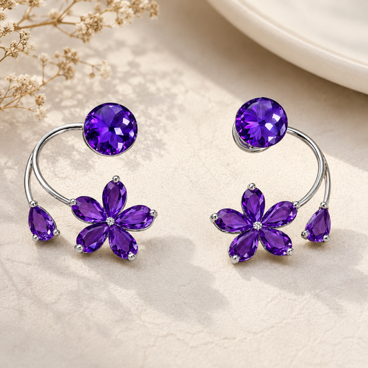 Purple AD Floral Stud Earrings