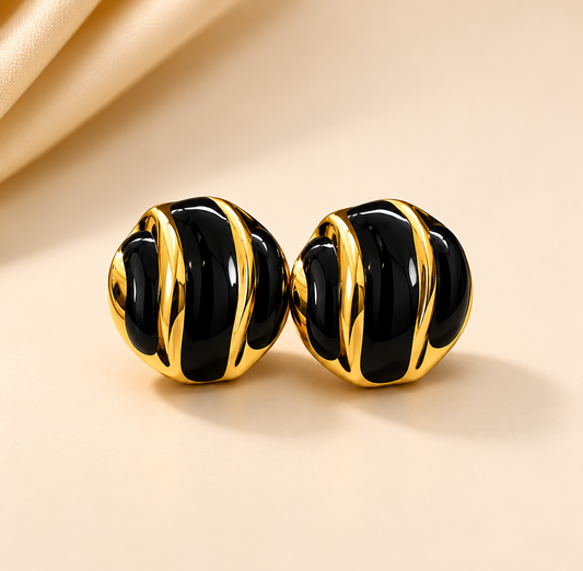 18 K Gold Plated Enamel Oil Geometric Round Stud Earrings