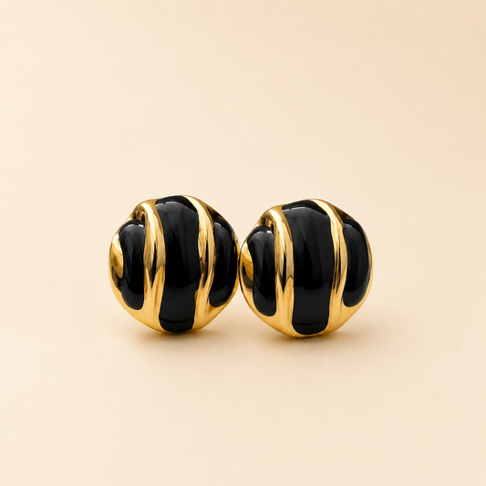 18 K Gold Plated Enamel Oil Geometric Round Stud Earrings