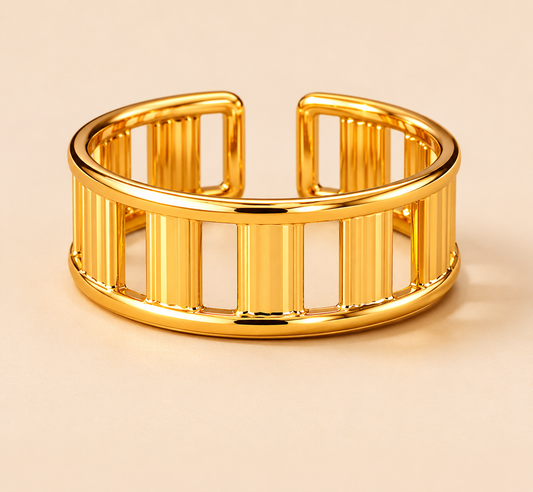 18K Glod Plated Grid Open Band Ring