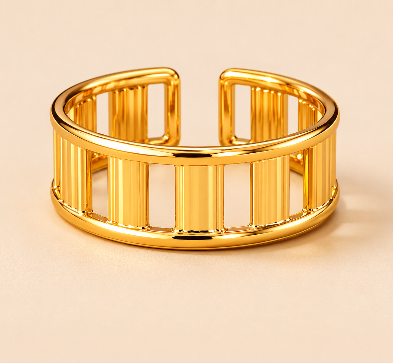 18K Glod Plated Grid Open Band Ring
