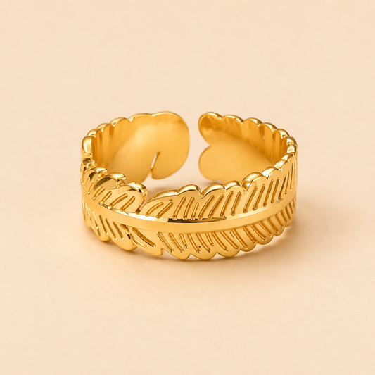 18K Gold Plated Leaf Design Adjustable Ring for Women