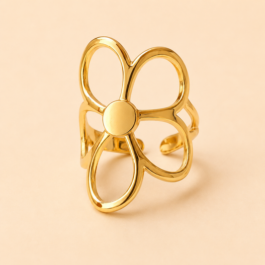 18K Gold Plated Anti-Tarnish Waterproof Adjustable Flower Ring