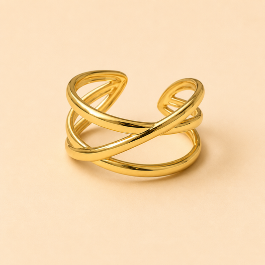 18K Gold Plated Waterproof Criss-Cross Ring