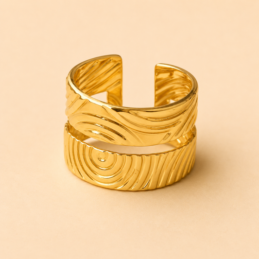 18K Gold Plated Woodgrain Ring