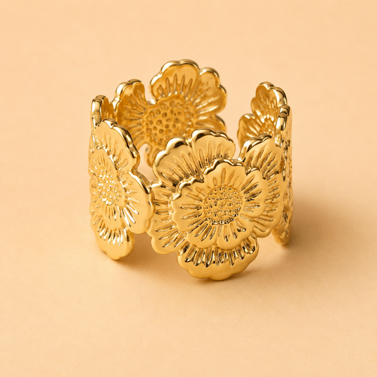 18K Gold Plated  Poppy Flower Ring