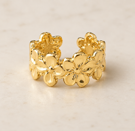 18K Gold Plated  Flower Crown Open Ring