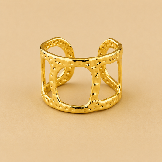 18K Gold Plated Artisan Texture Gold Ring
