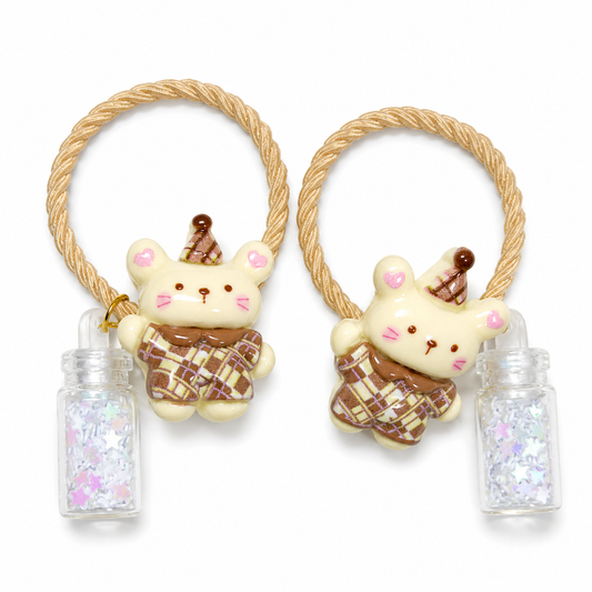 Cute Teddy Bear Hair Ties for Girls with Glitter Bottle Charm