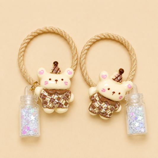 Cute Teddy Bear Hair Ties for Girls with Glitter Bottle Charm